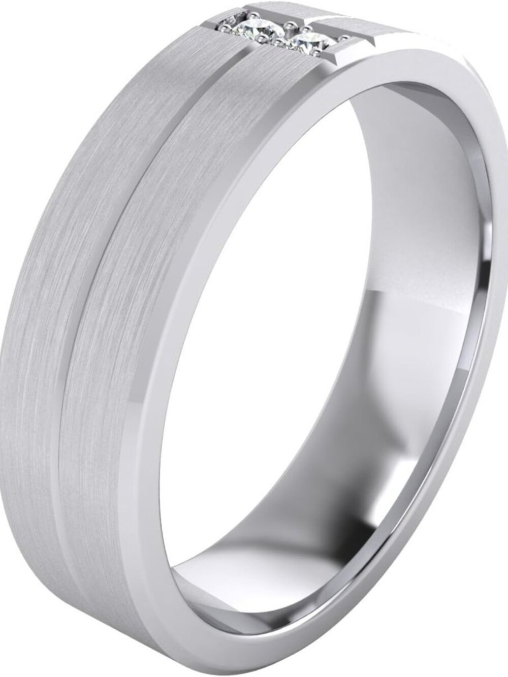 Unisex 6mm Heavy Sterling Silver Wedding Band Ring with Simulated Diamonds